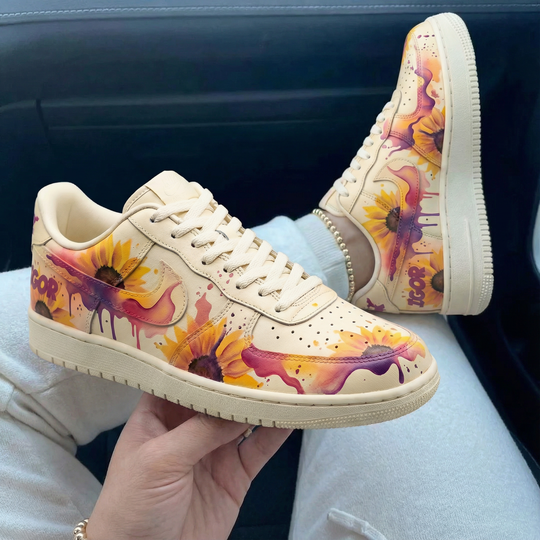 Custom Air Force 1 Cream Sunflower Pattern