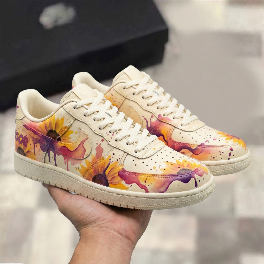 Custom Air Force 1 Cream Sunflower Pattern
