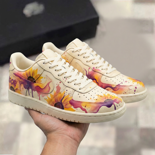 Custom Air Force 1 Cream Sunflower Pattern