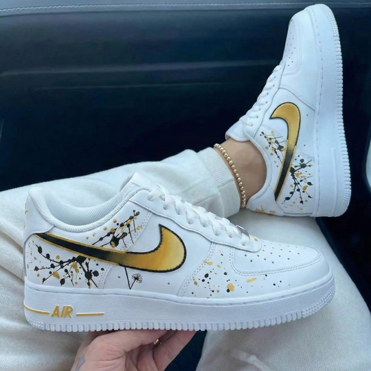 Custom Air Force 1 Gold Dandelion Splatter Design