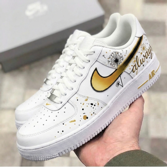 Custom Air Force 1 Gold Dandelion Splatter Design