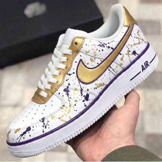 Custom Air Force 1 Gold Purple Splatter Paint