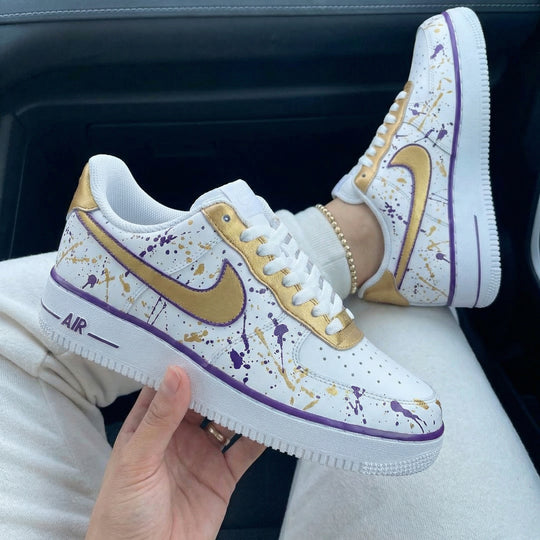 Custom Air Force 1 Gold Purple Splatter Paint