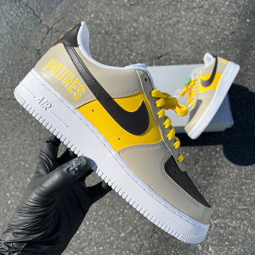 Custom Air Force 1 Gray And Yellow With Padres Text 
