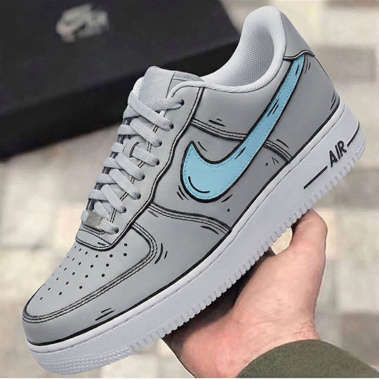 Custom Air Force 1 Gray Baby Blue Cartoon Design
