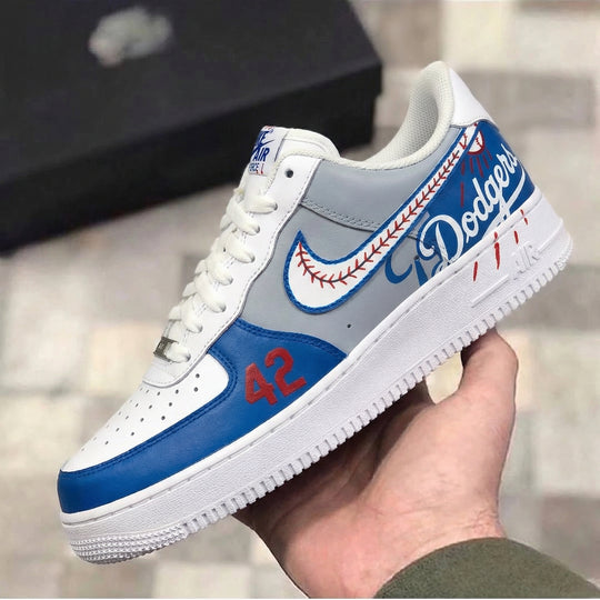 Custom Air Force 1 Gray Blue Dodgers Baseball Stitch Number 42