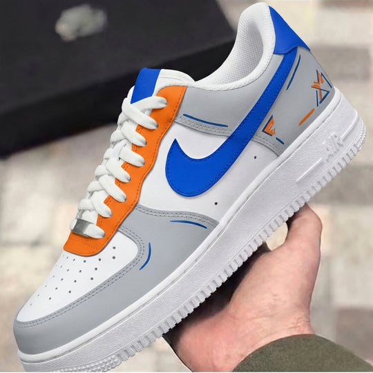 Custom Air Force 1 Gray Blue Orange Geometric Lines