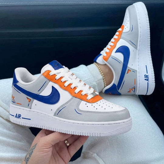 Custom Air Force 1 Gray Blue Orange Geometric Lines