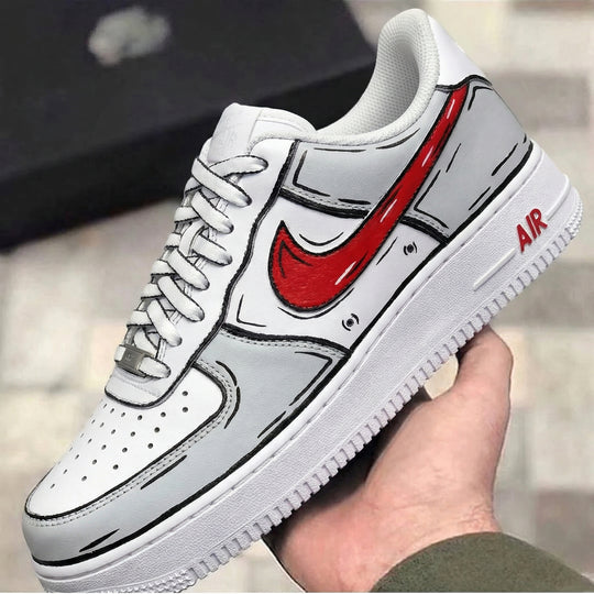Custom Air Force 1 Gray Red Cartoon Design
