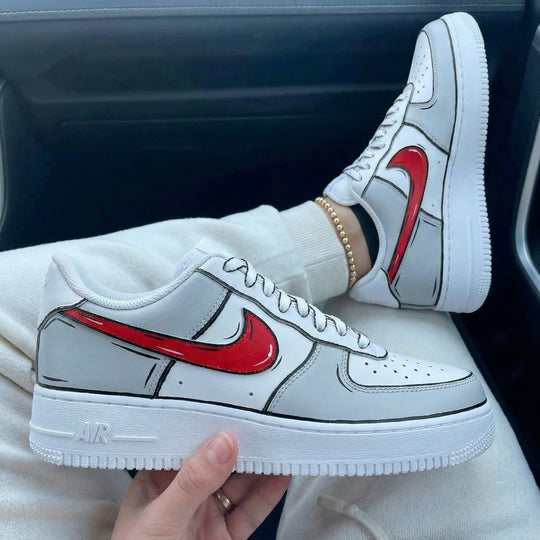Custom Air Force 1 Gray Red Cartoon Design