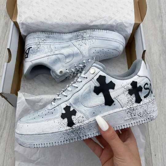 Custom Air Force 1 Gray with Black Crosses