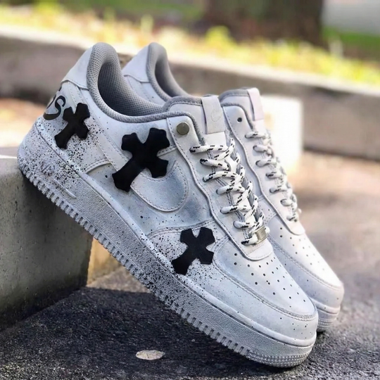 Custom Air Force 1 Gray with Black Crosses