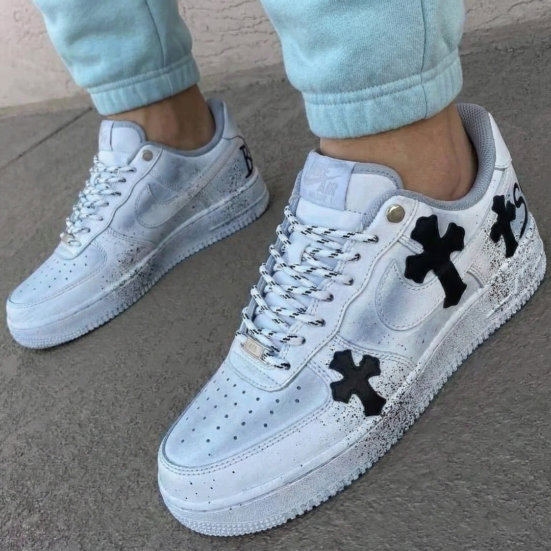 Custom Air Force 1 Gray with Black Crosses