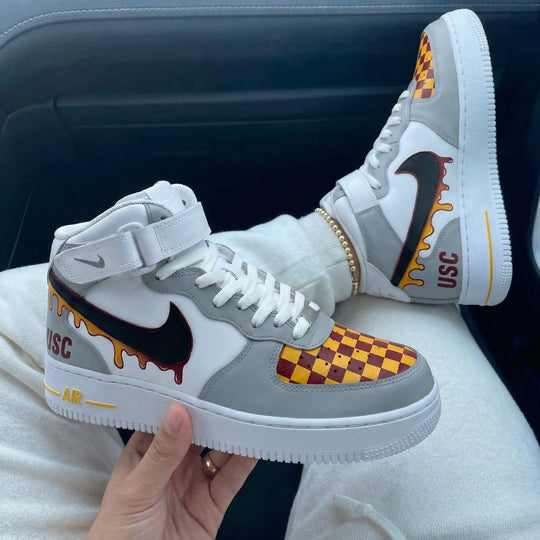 Custom Air Force 1 Gray Yellow Checkered Melted Design