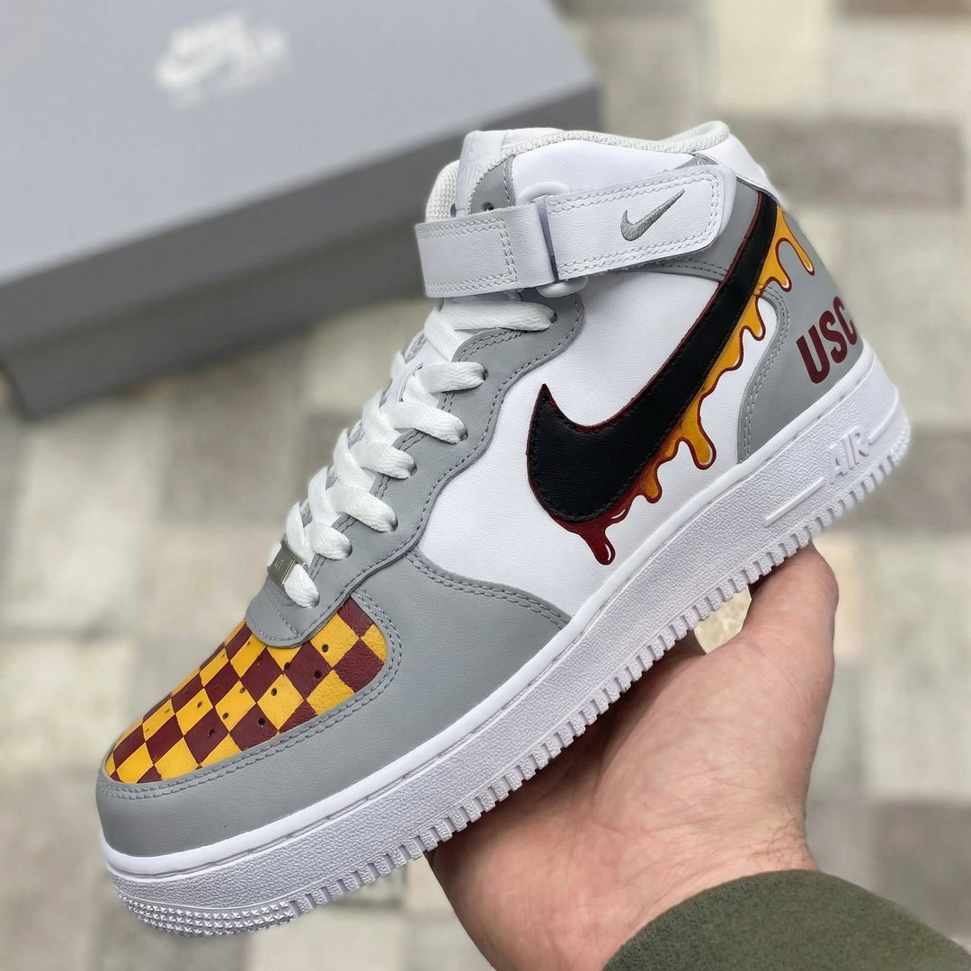 Custom Air Force 1 Gray Yellow Checkered Melted Design