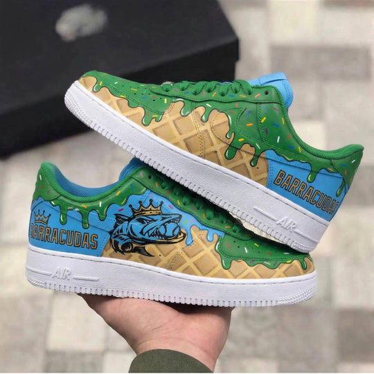 Custom Air Force 1 Green Baby Blue Waffle Drip Sprinkles Crowned Barracuda