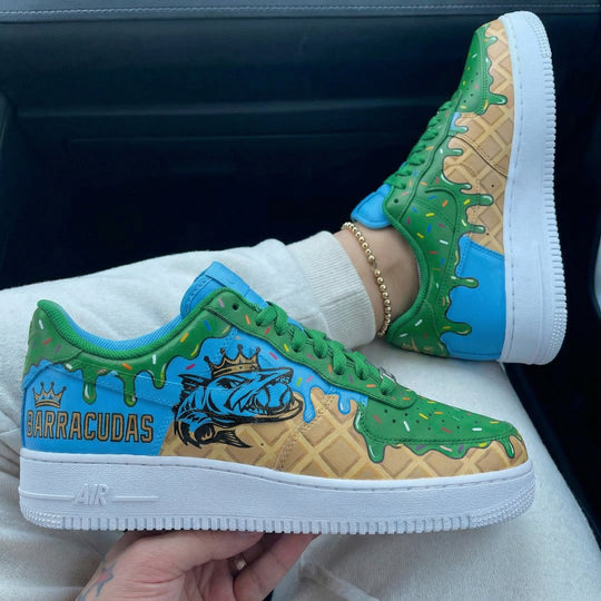 Custom Air Force 1 Green Baby Blue Waffle Drip Sprinkles Crowned Barracuda