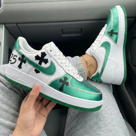 Custom Air Force 1 Green Black Crosses Splatter