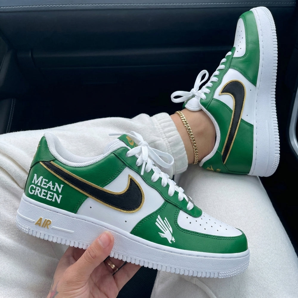 Custom Air Force 1 Green Black Gold Mean Green Text Eagle Graphic