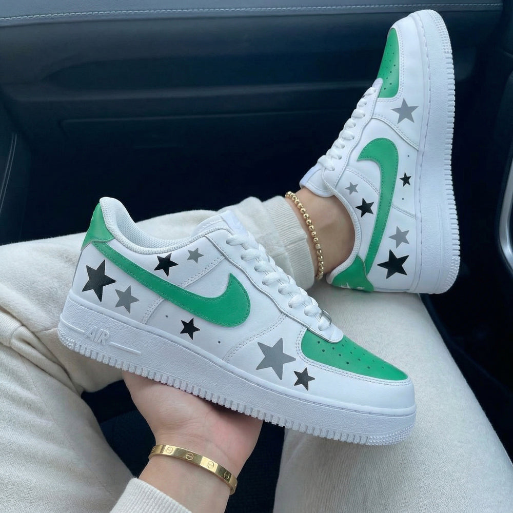 Custom Air Force 1 Green Black Silver Stars