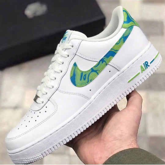 Custom Air Force 1 Green Blue Marble Pattern