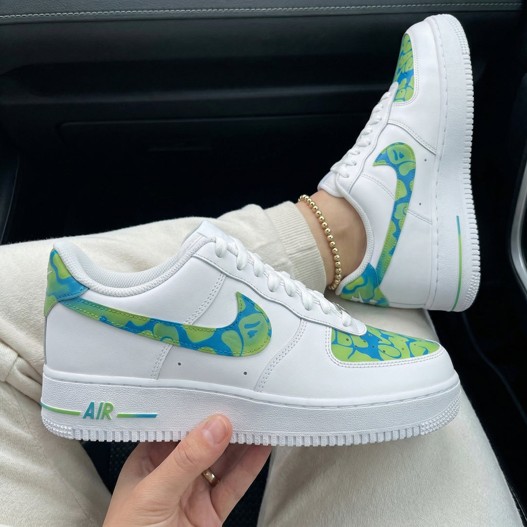 Custom Air Force 1 Green Blue Marble Pattern