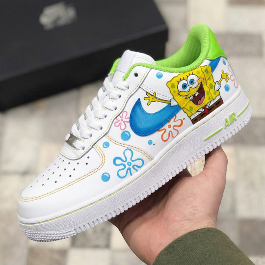 Custom Air Force 1 Green Blue Pink SpongeBob Patrick Star Flowers Bubbles