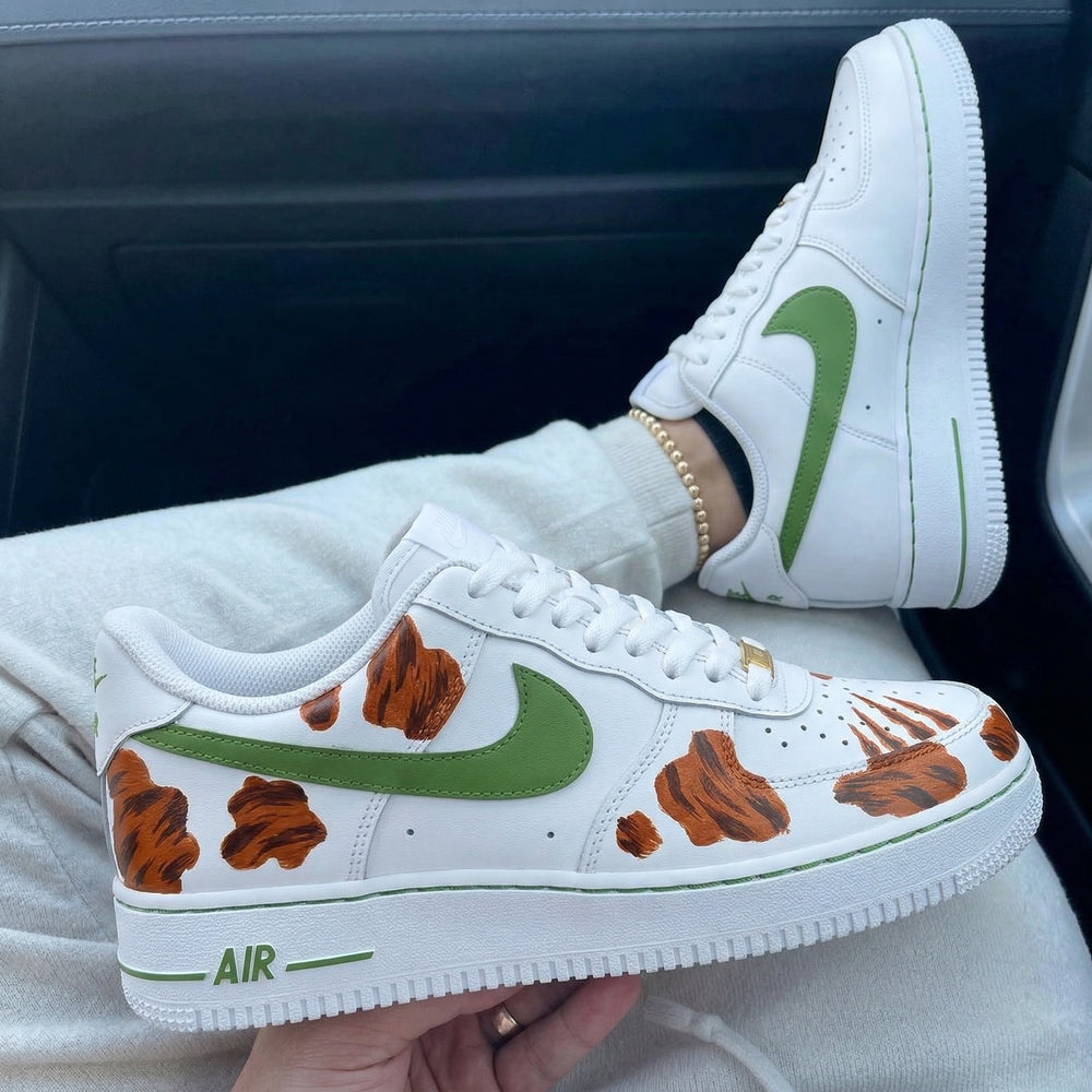 Custom Air Force 1 Green Brown Cow Print