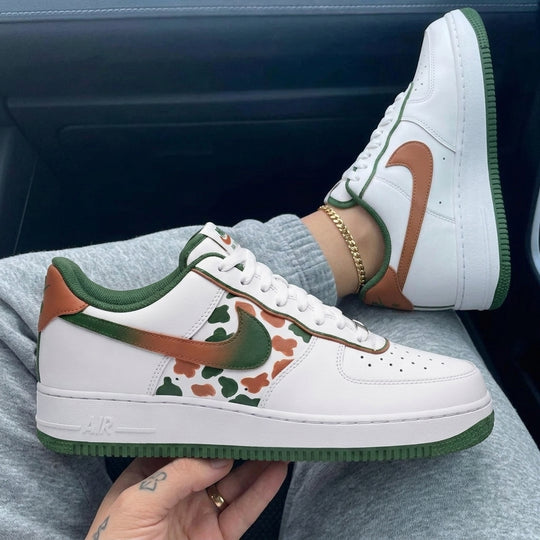 Custom Air Force 1 Green Brown Cow Print