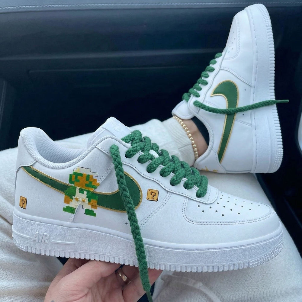 Custom Air Force 1 Green Gold Super Mario Question Mark