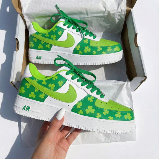 Custom Air Force 1 Green Lime Green Clover Pattern