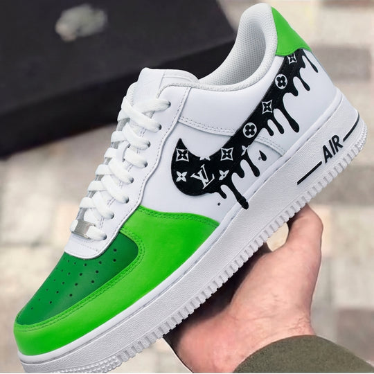 Custom Air Force 1 Green LV Logo Drip Pattern
