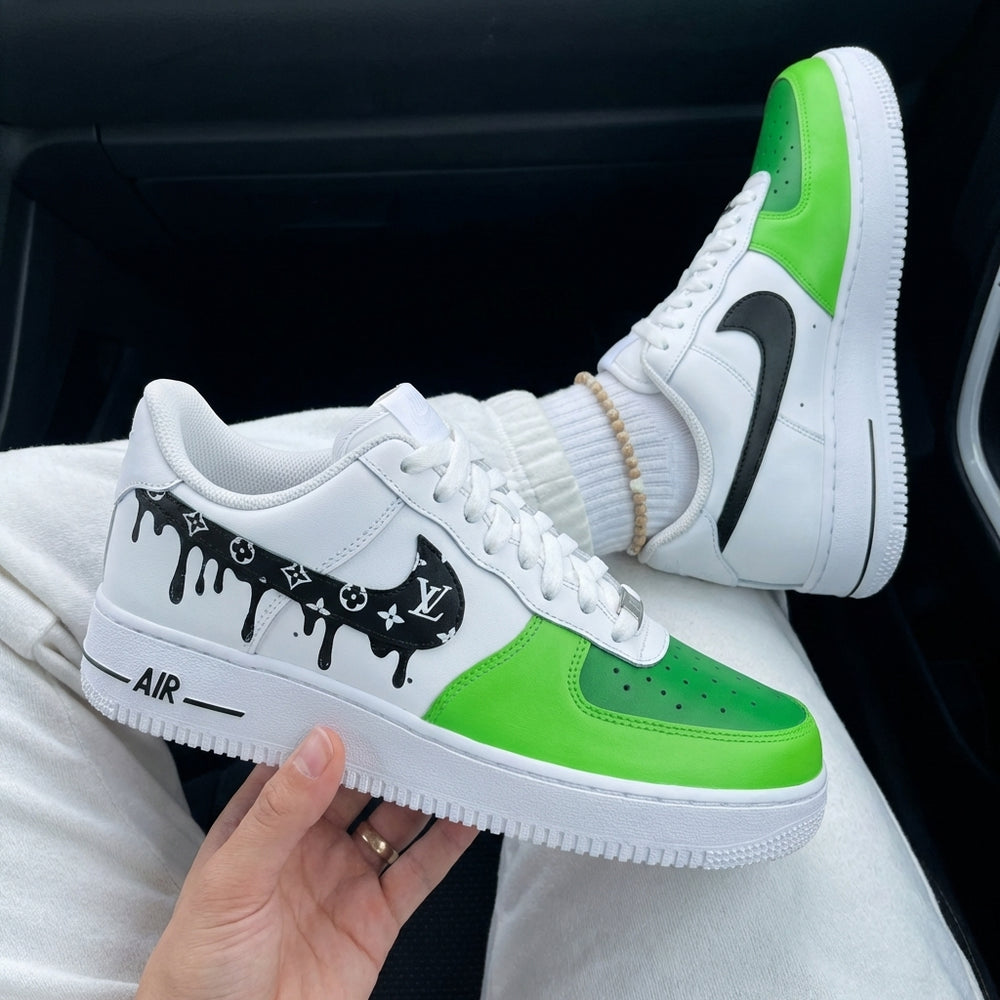 Custom Air Force 1 Green LV Logo Drip Pattern