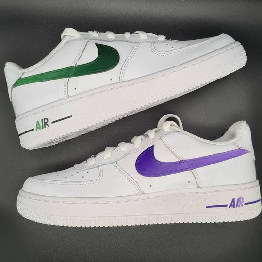 Custom Air Force 1 Green Purple Swoosh Design