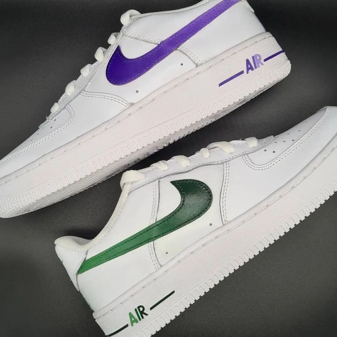 Custom Air Force 1 Green Purple Swoosh Design