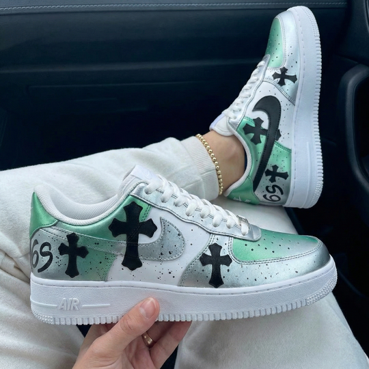 Custom Air Force 1 Green Silver Black Crosses