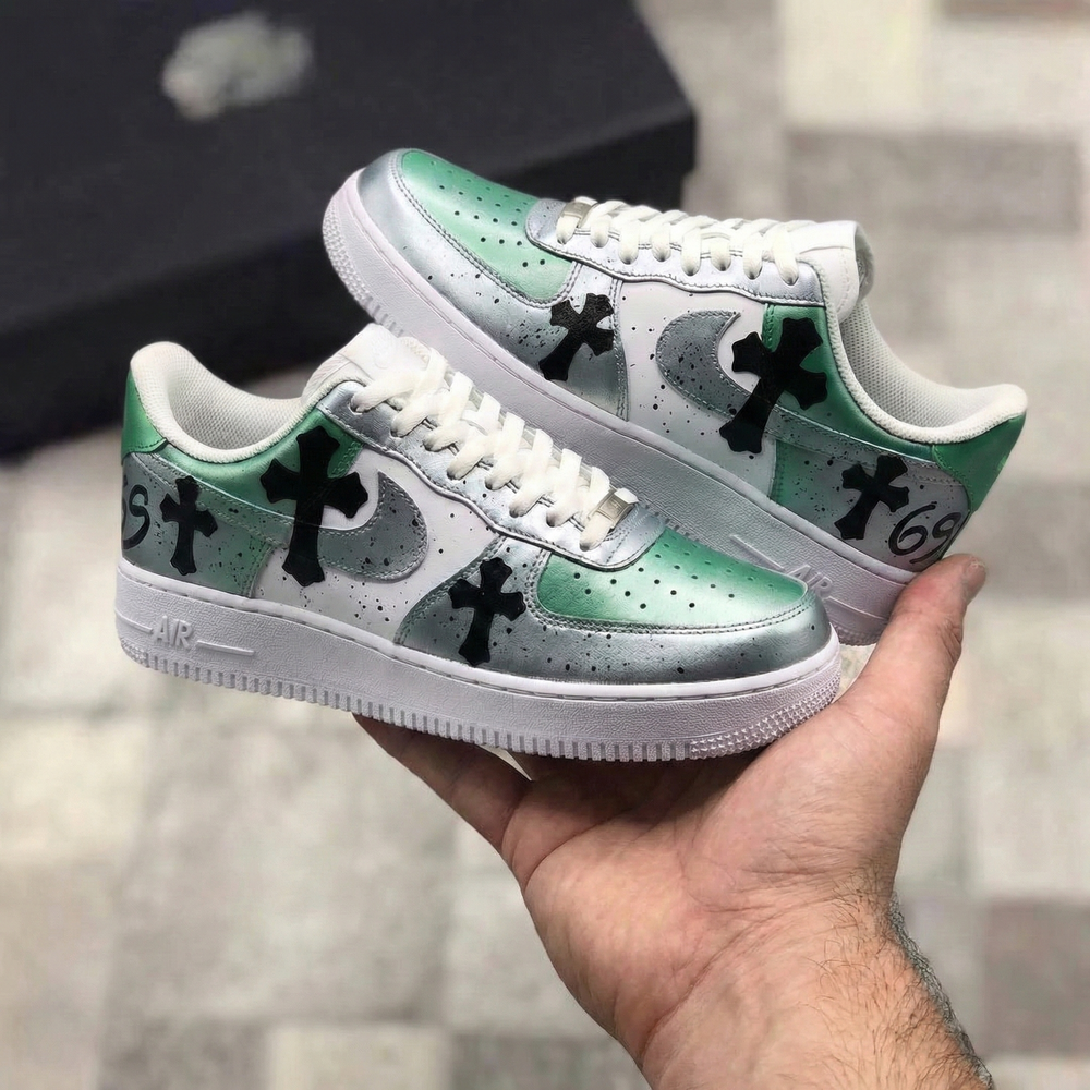 Custom Air Force 1 Green Silver Black Crosses