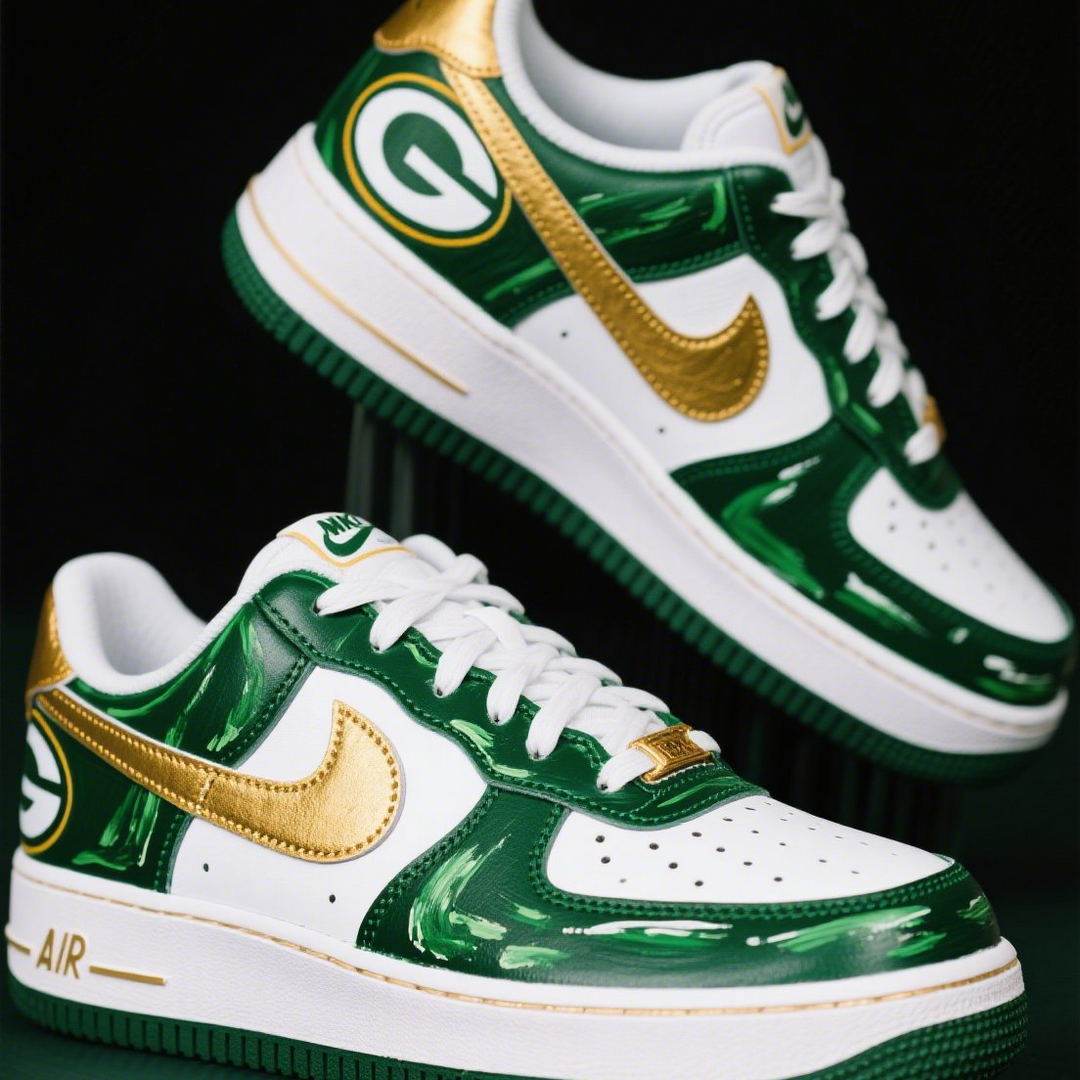 Custom Air Force 1 Green White Gold Green Bay Packers NFL 