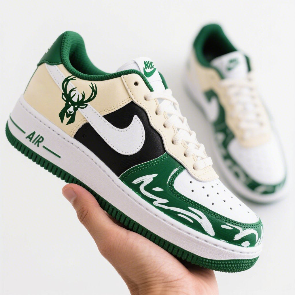 Custom Air Force 1 Green White Milwaukee Bucks NBA 