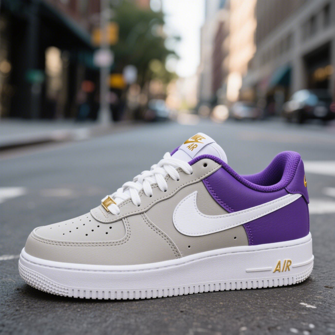 Custom Air Force 1 Grey And Purple With Gold Accents 