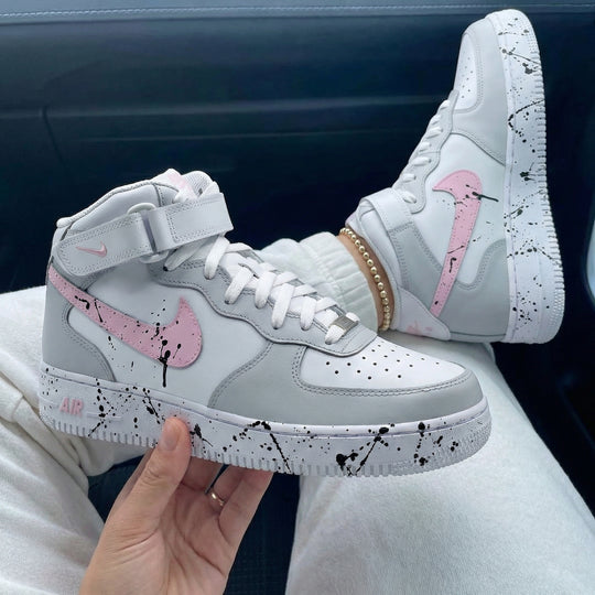 Custom Air Force 1 Grey Baby Pink Splatter Design
