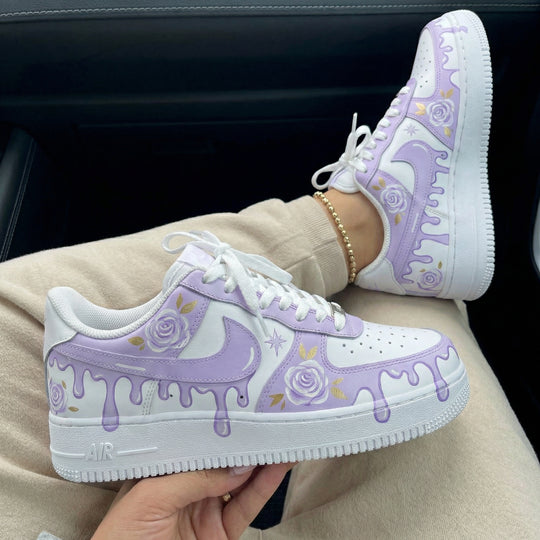 Custom Air Force 1 Lavender Rose and Drip Design