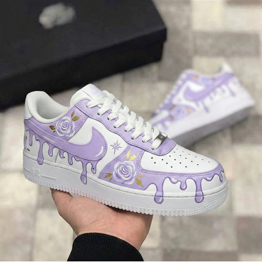 Custom Air Force 1 Lavender Rose and Drip Design