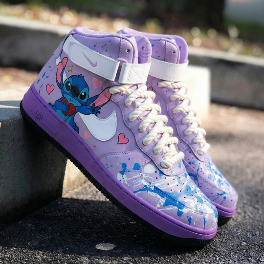 Custom Air Force 1 Lavender Stitch Hearts and Splashes
