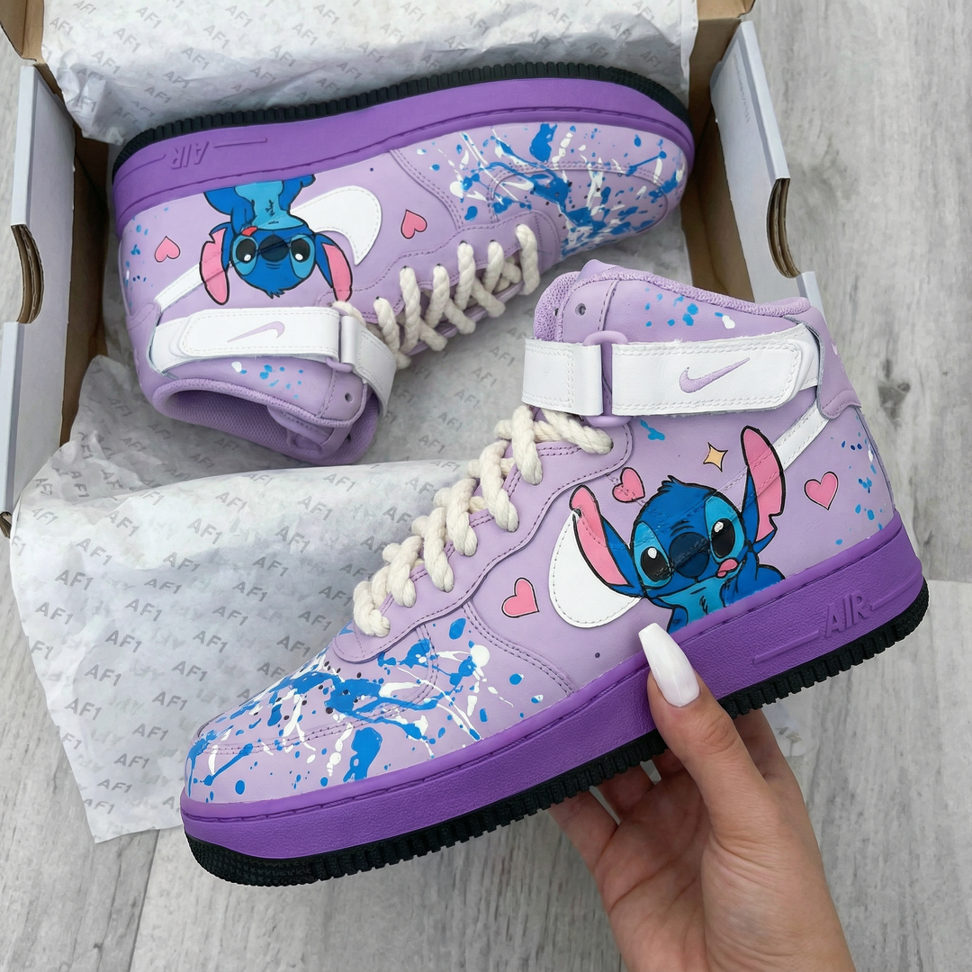 Custom Air Force 1 Lavender Stitch Hearts and Splashes