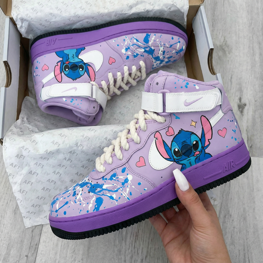 Custom Air Force 1 Lavender Stitch Hearts and Splashes