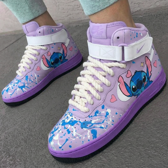 Custom Air Force 1 Lavender Stitch Hearts and Splashes