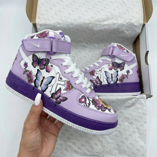 Custom Air Force 1 Lavender White Butterflies and Flowers