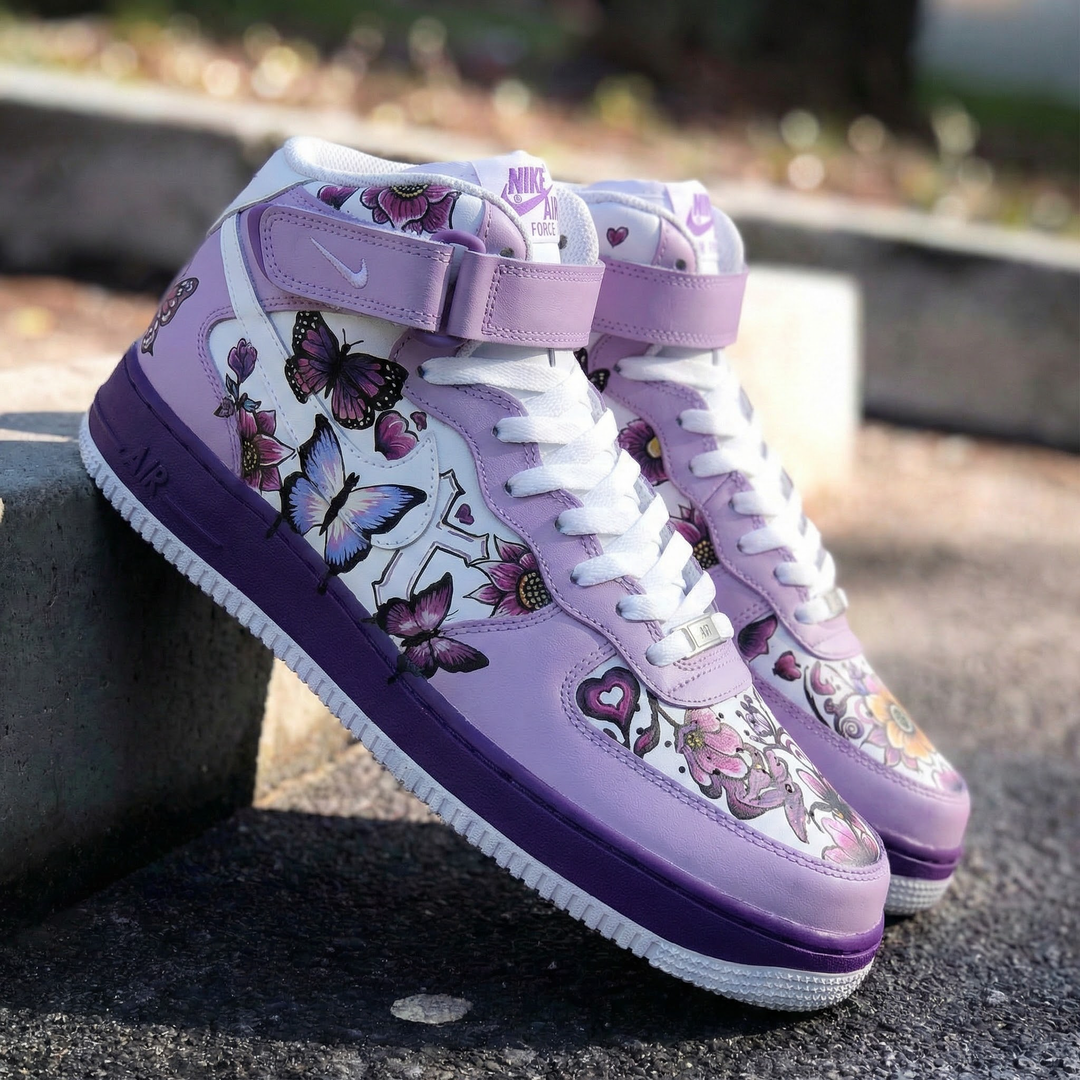 Custom Air Force 1 Lavender White Butterflies and Flowers