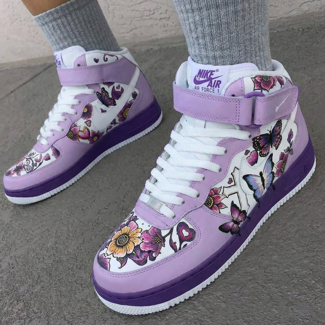 Custom Air Force 1 Lavender White Butterflies and Flowers